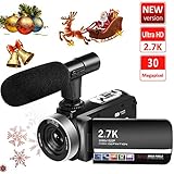 Caméscope 2.7K Camescope 30MP Numérique Camescope Full HD avec Microphone Télécommande Appareil Photo Numérique Écran Tactile Rotatif et Webcam Fonction