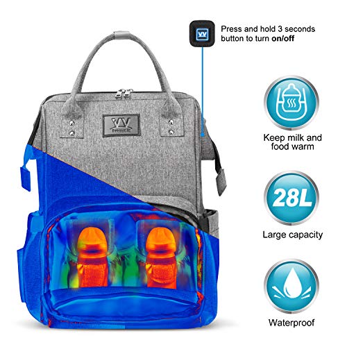 Preisvergleich Produktbild Baby Wickelrucksack, Wickeltasche grau, Muttermilch Heizung Funktion, Geräumige Kapazität Wasserdicht Wickeltasche, Chic Babytasche Wickeltasche Rucksack, Oxford Wickelrucksack für Unterwegs - Ovonzo
