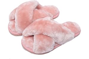HITOPTEU Womens & Girls Slippers Ladies Fluffy Plush House Slippers Cozy Open Toe Faux Fur Sliders for Girls Warm Sandals Indoor Winter