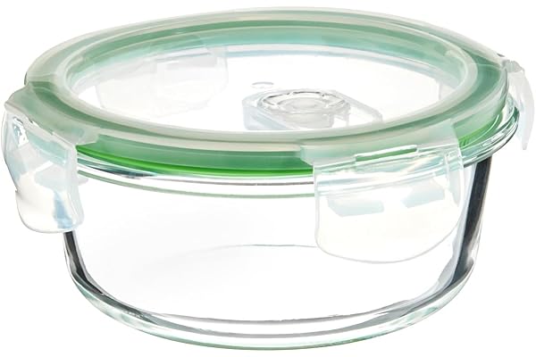 Brand - Solimo Borosilicate Glass Container with Air-Vent Lid (420ml) Airtight & Leak-Proof Freezer, Microwave & Dishwasher Safe Round Shaped Set of 1