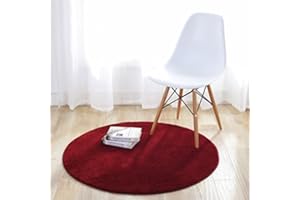 Fouriding Tapis Rond Couleur Pure Tapis de Sol Chambre Salon Salle de Bain Cuisine Enfant Moderne Antidérapant Décor Maison Vin Rouge