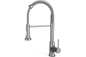 OWill Robinet mitigeur de cuisine brossé avec douchette extractible, robinet de cuisine pivotant à 360° en acier inoxydable moderne pour les fermes, les campeurs, la buanderie, les utilitaires RV