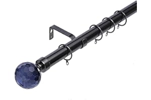 Kestral Crystal Affect Finial 28 mm Extendable Metal Curtain Pole Rods Voile Easy Fitting, Smoke 180-340 cm