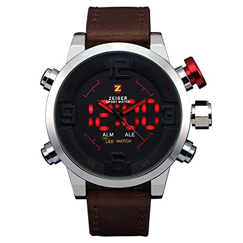 NEU Sport Herrenuhr Alarm Datum LED Doppelzeit Digital Analog Quarz Leder Armbanduhr Uhr K390 NEU Sport Herrenuhr Alarm Datum LED Doppelzeit Digital Analog Quarz Leder Armbanduhr Uhr K390