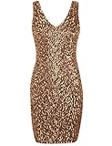 PrettyGuide Damen reizvoller tiefer V-Ausschnitt Pailletten Glitzer Bodycon Stretchy Minipartei-Kleid Gold