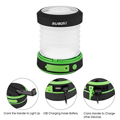 Suaoki LED Laterne Taschenlampe, LED Faltbare Camping Lampe Leuchte mit Handkurbel Wiederaufladbare System und Haken zum Hängen, eignet für Camping, Outdoor, Wandern, Angeln, Abenteuer, Campinglampe, Ausfälle [Energieklasse A+] - 2