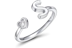 CRYSLOVE Anelli Donna Argento 925 Iniziale Dalla A Alla Z di Anello Aperto Regolabile Cuore Zirconi Lettera Impilabili Anello,Gioielli Regalo di Natale di Halloween