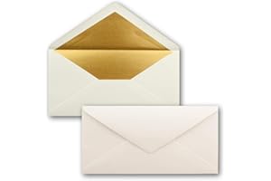 NEUSER PAPIER 75x enveloppes - 11 x 22 cm - couleur: blanc naturel - aves doublure en or métallique - fermeture: gommée - format DL américain, portefeuille - sans fenêtre
