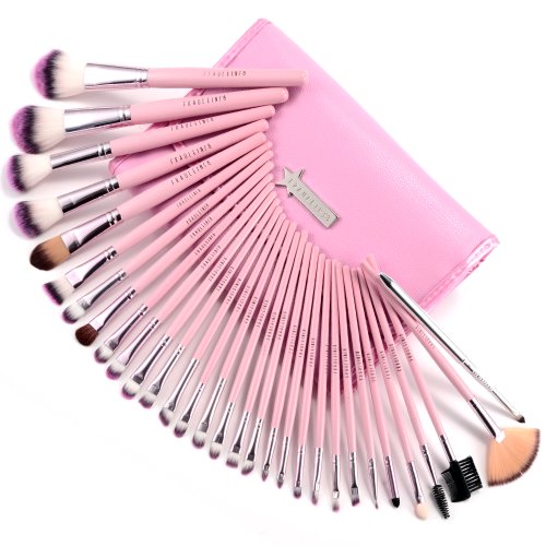 Fraulein Set de 31 Brochas Pinceles Profesional de Maquillaje con Manta Rosa #342