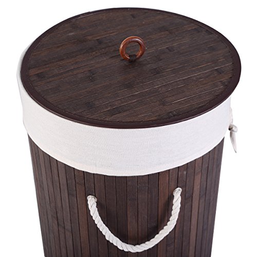 Wäschekorb Wäschekörbe Wäschebox Wäschetruhe Wäschesammler Bambus mit Leinen Kleidersack Wäschetone Wäschewagen 57L (Braun) - 3