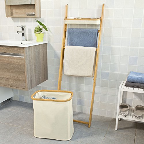 SoBuy® Leiterregal, Standregal, Handtuchleiter,Badregal, mit Handtuchstangen und Wäschebeutel, FRG88-MI - 2
