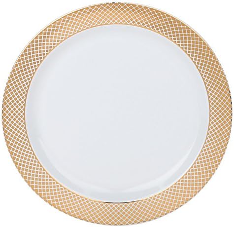 Kaya Collection - Disposable White with Rose Gold Diamond Rim Plastic Round 7.5" Salad/Dessert Plates - 1 Case (120 Plates)