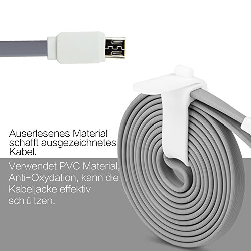 Telckabel 2m Micro USB Nudel Kabel Flates Daten- und Ladekabel für alle Android Apparaten Samsung Huawei Nokia Sony Blackberry usw, Grau - 5