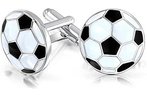 Bling Jewelry Mens Sports Fan Coach Black White Enamel Football Soccer Ball Cuff Links for Men Executive Shirt Cuff Links Bullet Hinge Back Silver Tone Brass