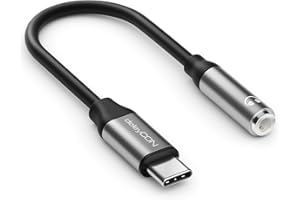 deleyCON Adaptador de Audio USB-C a Jack 3,5mm ALU - Chip DAC & TRRS - Conector USB Tipo-C a Puerto Jack - Compatible con Smartphone, Tablet, Auriculares, Altavoces - Negro Gris