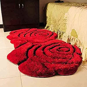 JBG Home Store Stylish Flower Mat For Home Entrance - Anti Slip Soft Shaggy Microfiber Medium Size Rug Living Room Bedroom & Office - Modern Bedside Floor Runner For Kitchen Balcony Kids Room, 48 x 22 Inches, Red