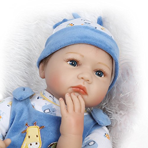 Nicery Reborn Baby Doll Soft Simulation Silicone Vinyl 22inch 55cm Magnetic Mouth Lifelike Toy Boy Girl Blue Animal Eyes Open