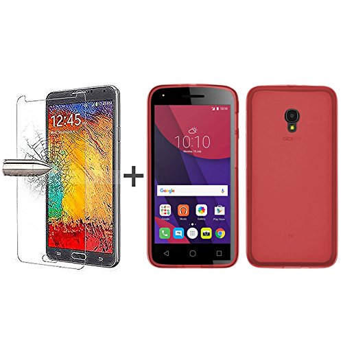 TBOC Pack  Funda de Gel TPU Roja   Protector Pantalla Vidrio Templado para Alcatel Pixi 4  5  4G  Funda de Silicona Ultrafina y Flexible  Protector de pantalla Resistente a Golpes  Ca  das y Ara  azos   No es compatible con el modelo 3G 