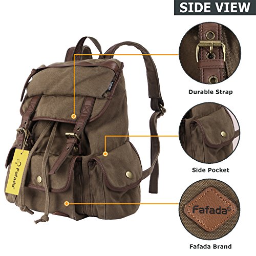 Fafada Rucksack Canvas Vintage Damen Mädchen Leder Retro Laptop backpack Schulrucksack Daypack für Campus Studenten und Outdoor Reisen (Schwarz/Blau/Armeegrün/Kaffee) - 6