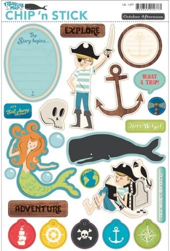 October Afternoon Treasure Map Chip 'n Stick Chipboard Stickers 8-Inch x 12-Inch-Shape Variety