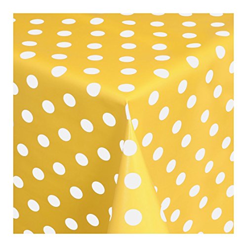 Wachstuch Tischdecke Wachstischdecke Gartentischdecke, Abwaschbar Meterware, Länge wählbar, Punkte Gelb Weiß (150-10) 160cm x 140cm