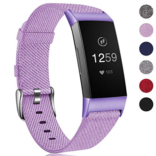 HUMENN Correa para Fitbit Charge 3 Tejida Pulsera, Reemplazo Tejido Ajustable Bandas Accesorios Deporte Pulsera para Fitbit Charge 3, Pequeña Lavenda