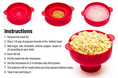 MUZIYU Mikrowellen Popcorn Popper, Silikon Popcorn Schüssel mit Deckel, faltbare Silikon Schüssel – Leicht zu handhaben - 6