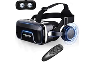 THAFIKZI 3D Virtual Reality VR Headset for iPhone and Android with Remote Controller, Upgrade VR Glasses With blue lights for VR Games Movies & Video, Support 4.7-7.2”phone for Kids & Adults (Black)