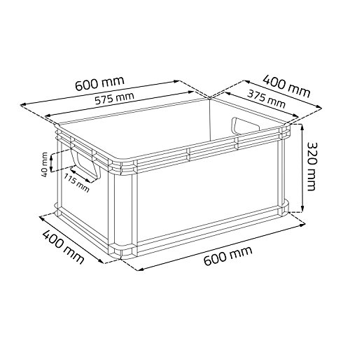 3 x 64 L Lagerkiste Euro Box Stapelbox Transportbox Palettenbox Kiste grau - 2