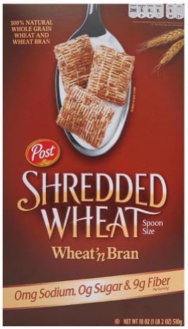 Post Shredded Wheat ' Bran, Spoon Size, 18-Ounce Boxes (Pack of 5)