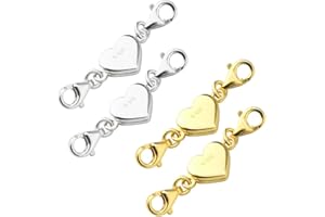 Zeayebsr 4 Unidades de Cadena de Plata de Ley 925 con Cierre magnético en Forma de corazón, para Collares, Cadena de extensión de Collar，Pulseras, Accesorios de fabricación de Joyas
