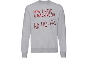 Go-Tshirts Unisex Grey Now I Have a Machine Gun Ho Ho Ho 80s Xmas Movie Quote Christmas Jumper