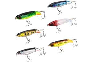 FNAPE Whopper Plopper Lot de 6 leurres de pêche pour bar, Topwater Bass Leurre avec queue rotative flottante