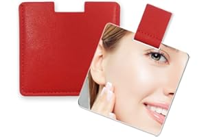 FIXLEREN Petit Miroir Ultra-Fin, en Acier Inoxydable Incassable, avec étui en Cuir PU, Facile à Transporter. Il Peut être Utilisé comme Miroir Maquillage, Poche, Portable. (Rouge)