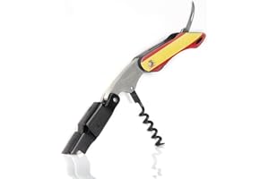 Qpractiko | Sacacorchos de dos tiempos | 12x3CM, negro, acero inoxidable, ABS | Espiral teflón, cuchilla sierra, compacto y ligero | Apertura suave y segura para vino