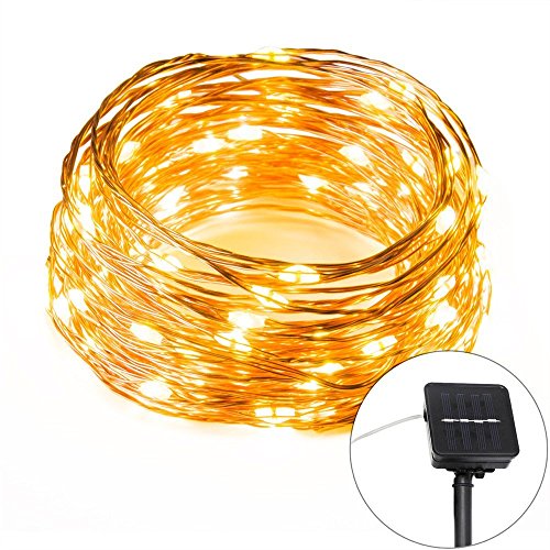 Lichterkette Außen, MORECOO 10M 100 LEDs Solar Lichterkette mit 8 Modes für Party, Karneval, Weihnachten, Outdoor, Fest usw. (warm weiß)