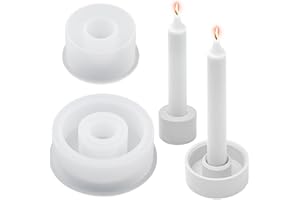 Wikimo 2 Stück Silikonform Kerzenhalter, Gießform Beton Kerzenhalter, Silikonformen Gießformen Kerzenhalter, Rund Silikon Formen zum Gießen für Stabkerzen und Teelichter (circular)