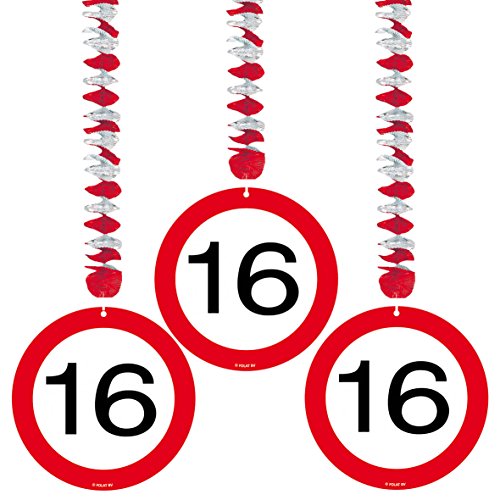 23-tlg. Partyset * 16. GEBURTSTAG * mit Verkehrschild Deko: Girlande + Rotorspiralen + Absperrband und vielen Luftballons von CARPETA® // Dekoset Dekobox Verkehrsschild - 4