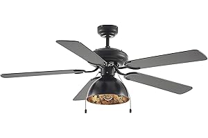 Lucande Ventilateur de plafond avec lampe Shamoian (Antique, Classic) en Noir Métal e. a. pour Salon & Salle à manger (1 lampe,à E27),