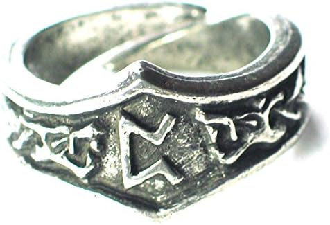 PEORTH Viking Dragon Head Rune Ring, Good Luck, Letter 'P'. Adjustable