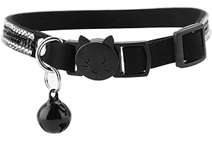 SHEENS Collier Chat, Collier Chaton Collier Chat Anti étranglement Bande dessinée Mignonne coloré Bling Collier Cuir Chien Chat Boucle réfléchissante Collier Rapide(Noir s)