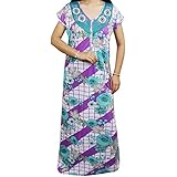 Indiatrendzs Women Nighty Hosiery Nightwear Floral Purple Green Night Gown 44"