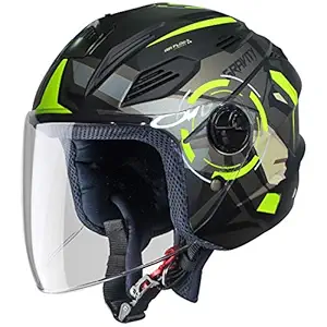 Steelbird ISI Certified SBA-6 7Wings Gravity ABS Open Face Helmet (Medium 580 mm, Matt Black Neon with Clear Visor)