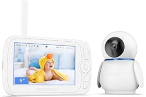 Proscenic BM300 Baby Monitor, 5’HD Video Baby Monitor with 1080P Camera, Smart Baby Monitor with Night Vision, VOX mode,Temperature Sensor,3600mAh Battery, 300m Transmission Range