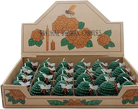 Green Pastures Wholesale Small Beehive Beeswax Green Candles, Set of 24