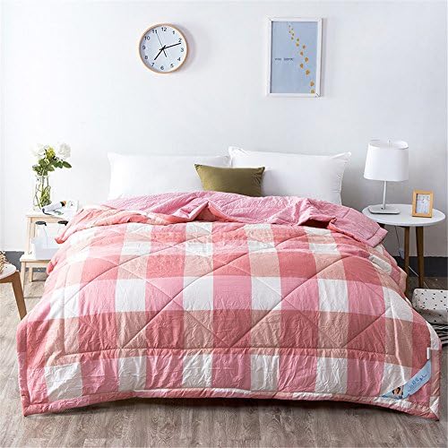 RFVBNM Brief Japan Style Washed Cotton Summer Quilt Air Condition Blanket Super Soft Plaid Adult Children Comforter Bed Cover Home Use,pink 200 * 230cm