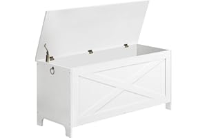 MAHANCRIS 100cm Baúl de Juguetes, Robusto Baúl de Entrada con Bisagras de Seguridad, Caja de Juguetes Retro, Muebles de Madera para Sala de Estar, Dormitorio, Blanco ASCWT48101Z1