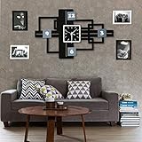 FOOSKOO Wall Clocks Moderne einfache kreative Wanduhr Wohnzimmer aus Holz stumm Taschenuhr Uhr und 4 Bilderrahmen