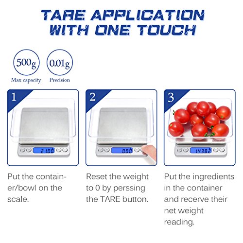 Digitale Küchenwaage IDAODAN 500*0.01g Mini Taschenwaage Electronische Professionelle Waage Feinwaage mit Beleuchteter LCD-Anzeige Silber - 5