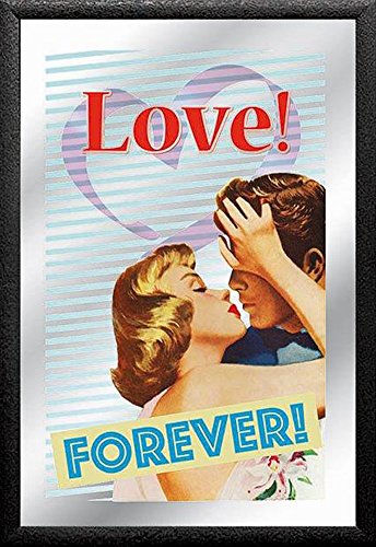 Empireposter - Vintage Pin-Up - Love Forever - Größe (cm), ca. 20x30 - Bedruckter Spiegel Bedruckter Wandspiegel mit schwarzem Kunststoffrahmen in Holzoptik
